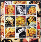 Somaliland 2002 Marilyn Monroe #1 imperf sheetlet containing 9 values unmounted mint. Note this item is privately produced and is offered purely on its thematic appeal