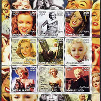 Somaliland 2002 Marilyn Monroe #2 perf sheetlet containing 9 values unmounted mint. Note this item is privately produced and is offered purely on its thematic appeal