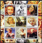 Somaliland 2002 Marilyn Monroe #2 perf sheetlet containing 9 values unmounted mint. Note this item is privately produced and is offered purely on its thematic appeal