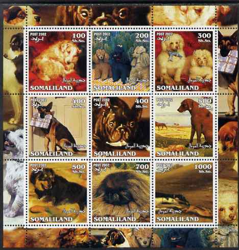 Somaliland 2002 Dogs perf sheetlet containing 9 values unmounted mint