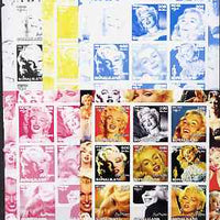 Somaliland 2002 Marilyn Monroe #1 sheetlet containing 9 values - the set of 5 imperf progressive proofs comprising the 4 individual colours plus all 4-colour composite, unmounted mint