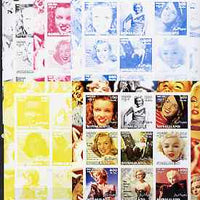 Somaliland 2002 Marilyn Monroe #2 sheetlet containing 9 values - the set of 5 imperf progressive proofs comprising the 4 individual colours plus all 4-colour composite, unmounted mint