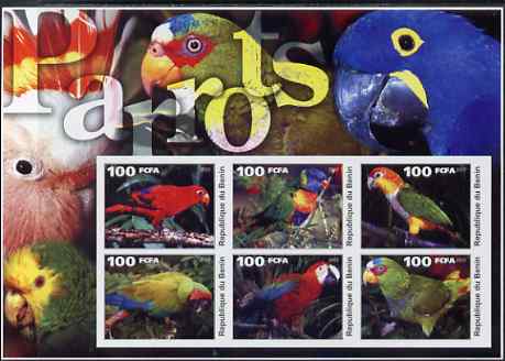 Benin 2003 Parrots large imperf sheetlet containing set of 6 values unmounted mint