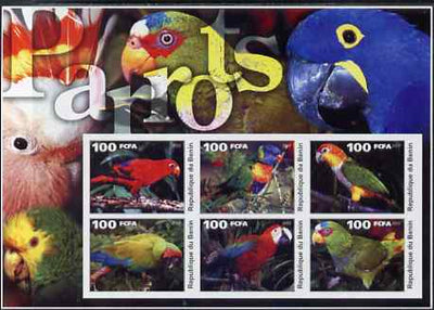 Benin 2003 Parrots large imperf sheetlet containing set of 6 values unmounted mint