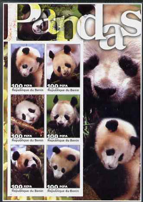Benin 2003 Pandas large imperf sheetlet containing set of 6 values unmounted mint. Note this item is privately produced and is offered purely on its thematic appeal