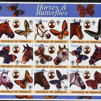 Somalia 2003 Horses & Butterflies (also showing Baden Powell and Scout & Guide Logos) imperf sheetlet containing 9 values unmounted mint. Note this item is privately produced and is offered purely on its thematic appeal