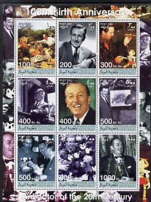 Somaliland 2001 Birth Centenary of Walt Disney perf sheetlet containing set of 9 values unmounted mint. Note this item is privately produced and is offered purely on its thematic appeal
