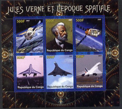 Congo 2007 Jules Verne & the Space Age (Concorde) perf sheetlet containing 6 values unmounted mint. Note this item is privately produced and is offered purely on its thematic appeal
