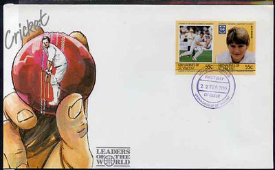 St Vincent - Grenadines 1985 Cricketers #3 - 55c M D Moxon - imperforate se-tenant pair on illustrated cover with first day cancellation, as SG 364a very few imperfs are known on cover