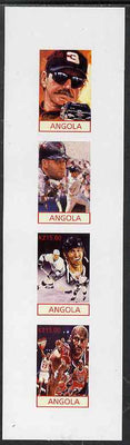 Angola 2001 American Sports Stars imperf sheetlet containing 4 values (Nascar, Baseball, Ice Hockey & Basketball) unmounted mint