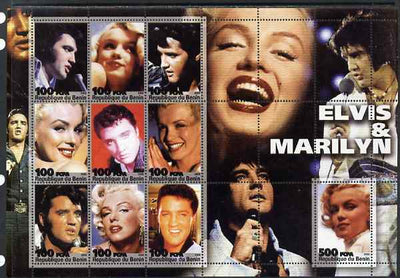 Benin 2003 Elvis & Marilyn perf sheetlet containing 10 values unmounted mint. Note this item is privately produced and is offered purely on its thematic appeal