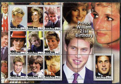 Benin 2003 Prince William 21st Birthday (With Diana) perf sheetlet containing 10 values unmounted mint. Note this item is privately produced and is offered purely on its thematic appeal