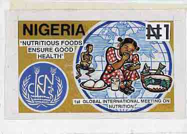 Nigeria 1992 Conference on Nutrition - original hand-painted artwork for N1 value (Children Eating & Map of World) by Godrick N Osuji on card 9