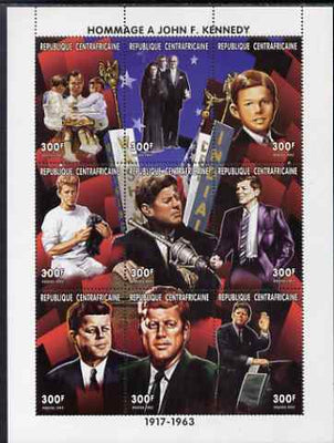 Central African Republic 1997 Homage to John Kennedy perf sheetlet containing 9 values unmounted mint. Note this item is privately produced and is offered purely on its thematic appeal