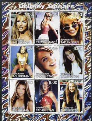 Tadjikistan 2000 Britaney Spears perf sheetlet containing 9 values unmounted mint