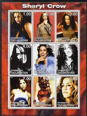 Tadjikistan 2000 Sheryl Crow perf sheetlet containing 9 values unmounted mint