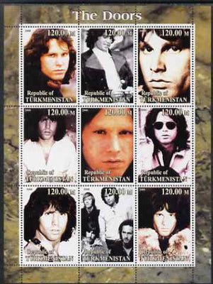 Turkmenistan 2000 The Doors (pop group) perf sheetlet containing 9 values unmounted mint. Note this item is privately produced and is offered purely on its thematic appeal