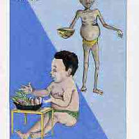 Nigeria 1992 Conference on Nutrition - original hand-painted artwork for N1 value (Children Eating) by NSP&MCo Staff Artist Clement O Ogbebor on card 9"x5" endorsed B3