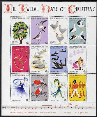 Christmas Island 1977 The Twelve Days of Christmas perf sheetlet without watermark unmounted mint, SG 84A-95A