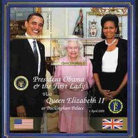 Gambia 2009 Barack Obama Visits Queen Elizabeth at Buckingham Palace composite perf sheetlet containing 3 values unmounted mint