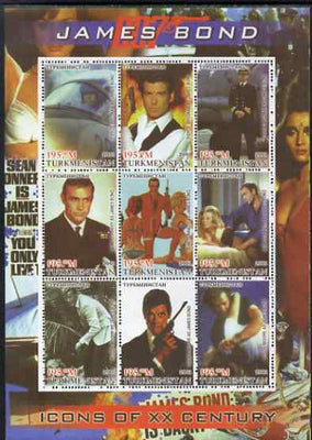 Turkmenistan 2001 Icons of the 20th Century - James Bond perf sheetlet containing set of 9 values unmounted mint