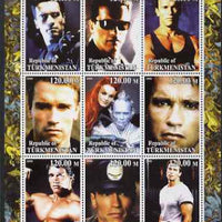 Turkmenistan 2000 Arnold Schwarzenegger perf sheetlet containing set of 9 values unmounted mint. Note this item is privately produced and is offered purely on its thematic appeal