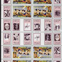 Angola 1999 Countdown to the Millennium #04 (1930-1939) & Birth Centenary of Walt Disney perf sheetlet containing 4 values (7 Dwarfs) se-tenant pair of sheetlets in tete-beche format from uncut proof sheet, scarce thus