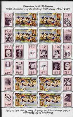 Angola 1999 Countdown to the Millennium #04 (1930-1939) & Birth Centenary of Walt Disney perf sheetlet containing 4 values (7 Dwarfs) se-tenant pair of sheetlets in tete-beche format from uncut proof sheet, scarce thus