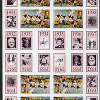 Angola 1999 Countdown to the Millennium #04 (1930-1939) & Birth Centenary of Walt Disney imperf sheetlet containing 4 values (7 Dwarfs) se-tenant pair of sheetlets in tete-beche format from uncut proof sheet, scarce thus