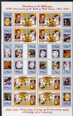Angola 1999 Countdown to the Millennium #07 (1960-1969) & Birth Centenary of Walt Disney perf sheetlet containing 4 values (101 Dalmations) se-tenant pair of sheetlets in tete-beche format from uncut proof sheet, scarce thus