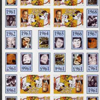 Angola 1999 Countdown to the Millennium #07 (1960-1969) & Birth Centenary of Walt Disney imperf sheetlet containing 4 values (101 Dalmations) se-tenant pair of sheetlets in tete-beche format from uncut proof sheet, scarce thus