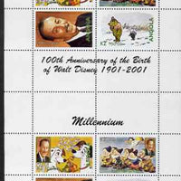 Angola 2000 Millennium & Birth Centenary of Walt Disney perf sheetlet containing 4 values, se-tenant pair of sheetlets from uncut proof sheet, scarce thus