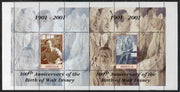 Angola 2001 Birth Centenary of Walt Disney perf s/sheets, se-tenant pair of sheetlets from uncut proof sheet, scarce thus