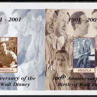 Angola 2001 Birth Centenary of Walt Disney imperf s/sheets, se-tenant pair of sheetlets from uncut proof sheet, scarce thus