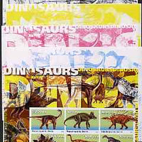 Benin 2003 Dinosaurs #02 large sheetlet containing set of 6 values - the set of 5 imperf progressive proofs comprising the 4 individual colours plus all 4-colour composite, unmounted mint