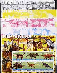 Benin 2003 Dinosaurs #02 large sheetlet containing set of 6 values - the set of 5 imperf progressive proofs comprising the 4 individual colours plus all 4-colour composite, unmounted mint