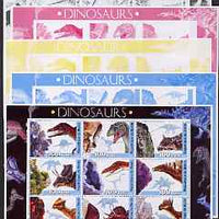 Benin 2003 Dinosaurs #05 large sheetlet containing set of 9 values - the set of 5 progressive proofs comprising the 4 individual colours (imperf) plus all 4-colour composite (perf), unmounted mint