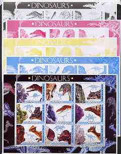 Benin 2003 Dinosaurs #05 large sheetlet containing set of 9 values - the set of 5 progressive proofs comprising the 4 individual colours (imperf) plus all 4-colour composite (perf), unmounted mint