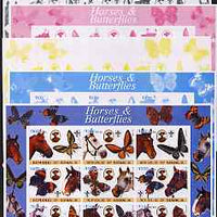 Somalia 2003 Horses & Butterflies (also showing Baden Powell and Scout & Guide Logos) sheetlet containing 9 values - the set of 5 imperf progressive proofs comprising the 4 individual colours plus all 4-colour composite, unmounted mint