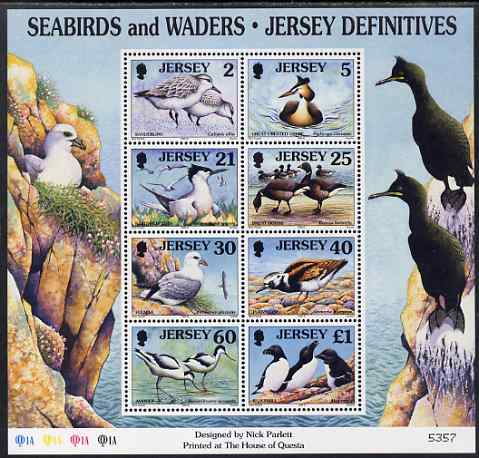 Jersey 1997-99 Seabirds & Waders perf m/sheet #2 containing 8 values (2p, 5p, 21p, 25p, 30p, 40p, 60p & £1) unmounted mint SG MS 806b