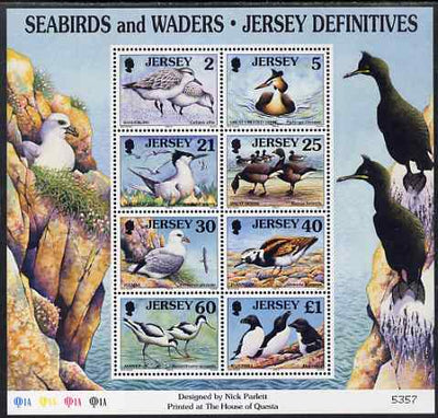 Jersey 1997-99 Seabirds & Waders perf m/sheet #2 containing 8 values (2p, 5p, 21p, 25p, 30p, 40p, 60p & £1) unmounted mint SG MS 806b