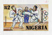 Nigeria 1992 Barcelona Olympic Games (1st issue) - original hand-painted artwork for N2 value (Taekwondo) by Godrick N Osuji, on card 9"x5" endorsed A1