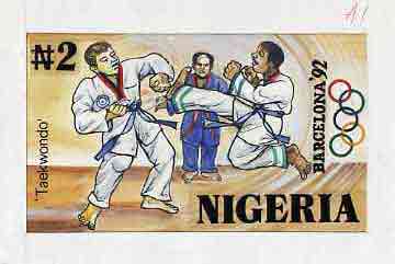 Nigeria 1992 Barcelona Olympic Games (1st issue) - original hand-painted artwork for N2 value (Taekwondo) by Godrick N Osuji, on card 9
