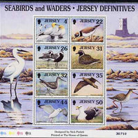 Jersey 1997-99 Seabirds & Waders perf m/sheet #3 containing 8 values (4p, 22p, 26p, 31p, 32p, 35p, 44p & 50p) unmounted mint SG MS 806c