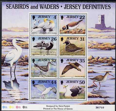 Jersey 1997-99 Seabirds & Waders perf m/sheet #3 containing 8 values (4p, 22p, 26p, 31p, 32p, 35p, 44p & 50p) unmounted mint SG MS 806c