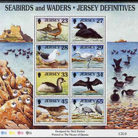Jersey 1997-99 Seabirds & Waders perf m/sheet #4 containing 8 values (23p, 27p, 28p, 29p, 33p, 34p, 45p & 65p) unmounted mint SG MS 806d