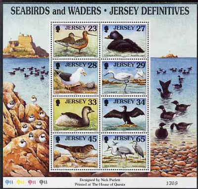 Jersey 1997-99 Seabirds & Waders perf m/sheet #4 containing 8 values (23p, 27p, 28p, 29p, 33p, 34p, 45p & 65p) unmounted mint SG MS 806d