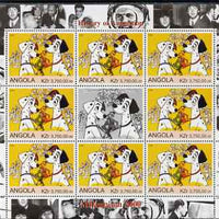 Angola 2000 Millennium 2000 - History of Animation #2 perf sheetlet containing 8 values plus label unmounted mint (Disney 101 Dalmations with Elvis, Beatles, Gershwin, N Armstrong etc in margins)