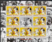 Angola 2000 Millennium 2000 - History of Animation #2 perf sheetlet containing 8 values plus label unmounted mint (Disney 101 Dalmations with Elvis, Beatles, Gershwin, N Armstrong etc in margins)