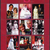 Turkmenistan 1999 Royal Wedding (Edward & Sophie) perf sheetlet containing set of 9 values unmounted mint